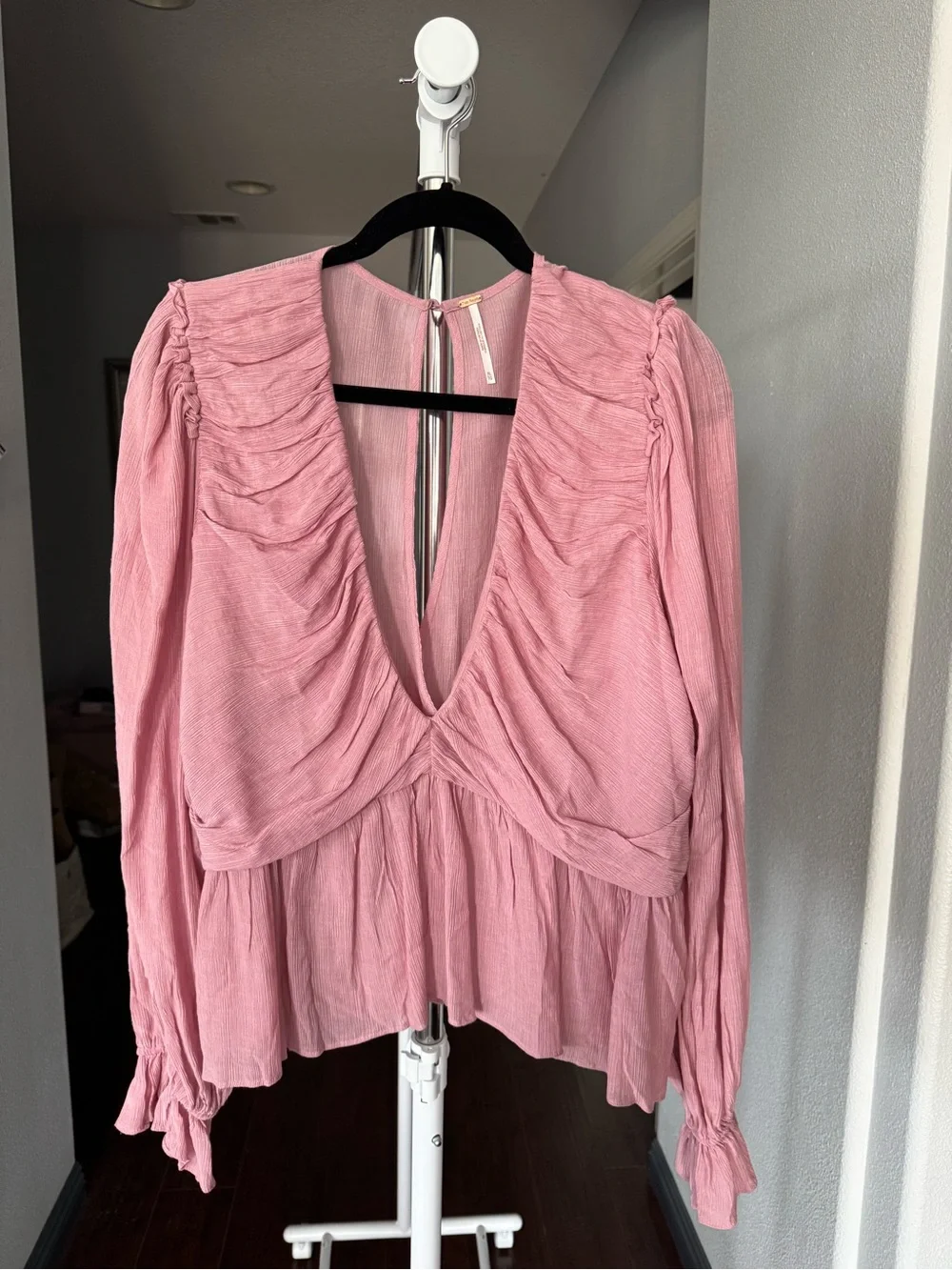 Free People Pink V-Neck Peplum Blouse